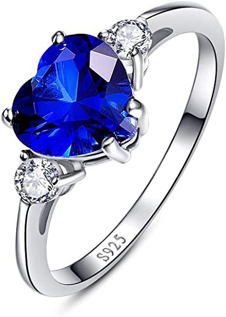 NUNCAD Heart Promise Ring Created Blue Sapphire 925 Sterling Silver for Women